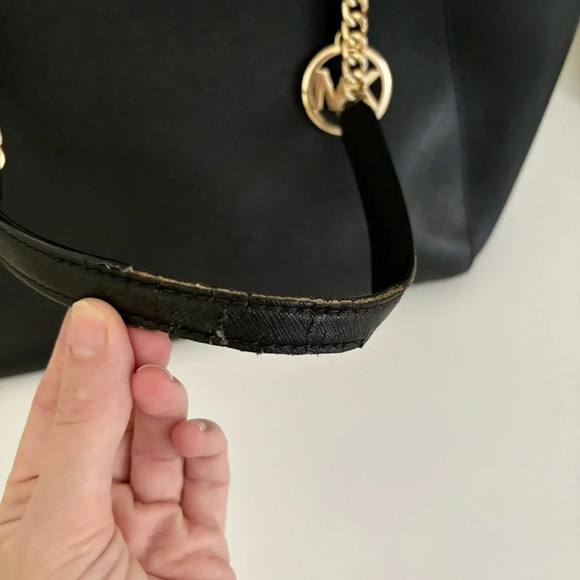 Michael Kors Jet Set Travel Large Saffiano Black Leather Chain Tote Shoulder Bag - Picture 10 of 13